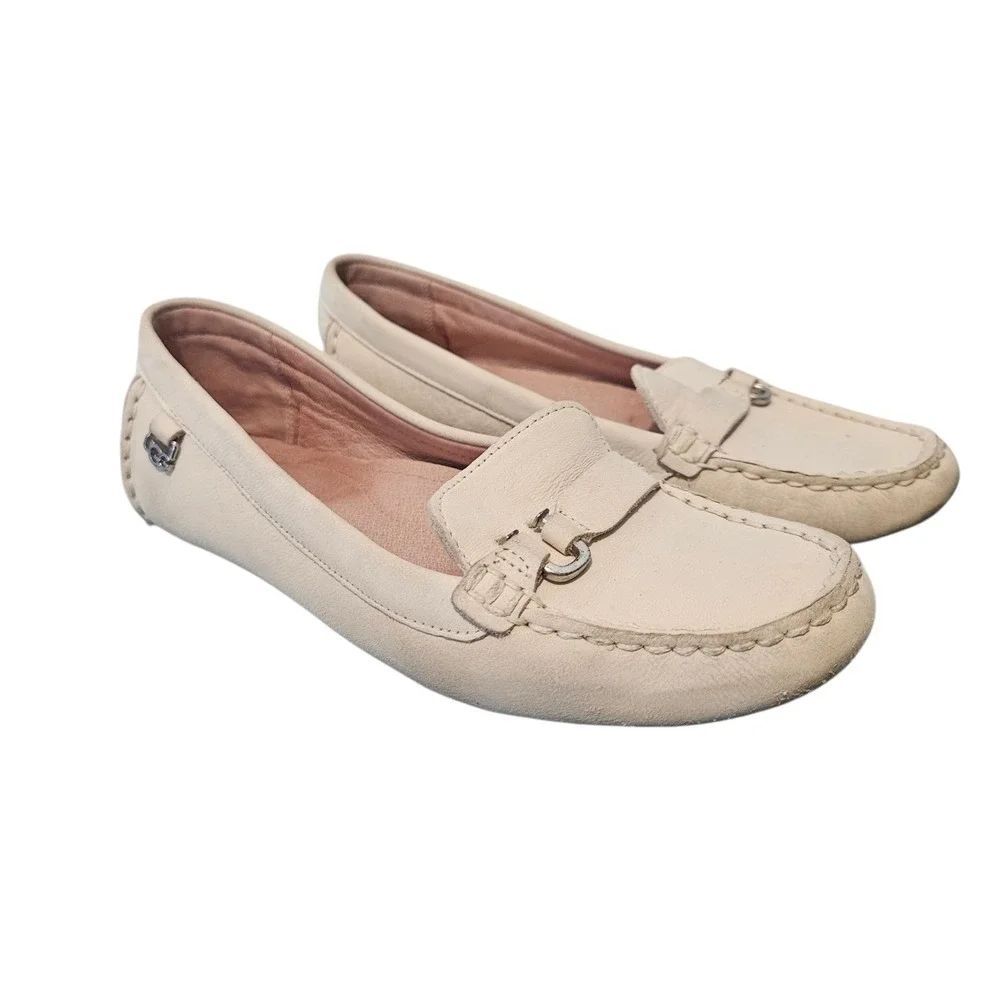 UGG WOMEN'S CALLEN LOAFERS FLATS IN JASMINE SOFT WHITE LEATHER SIZE 8